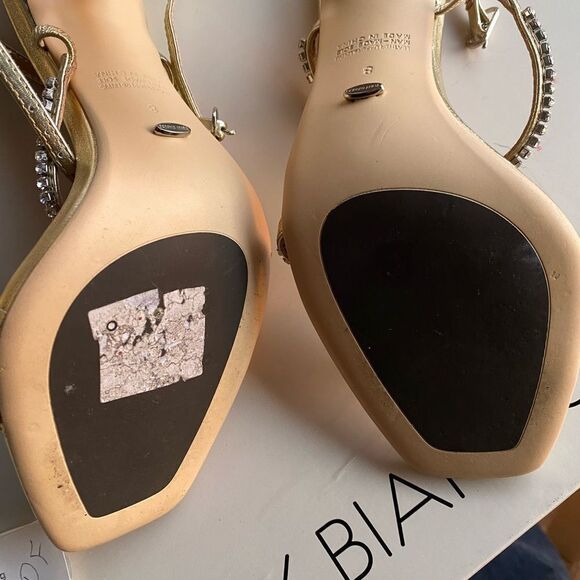 Tony Bianco Shy high heels shoes gold metallic rhinestone strappy Revolve Sz 8 - Picture 10 of 15